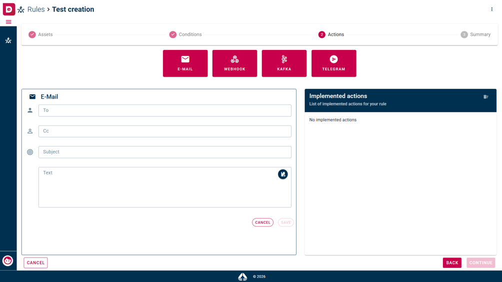 E-mail configuration fields
