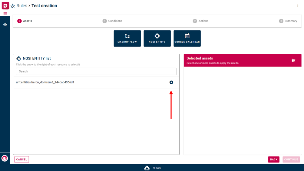 Right arrow to select specific asset