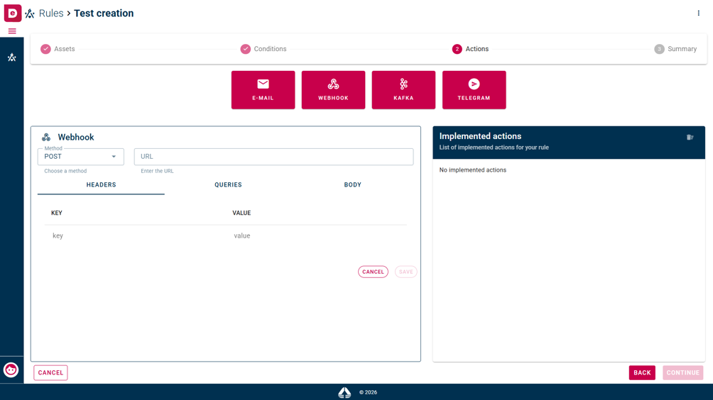 Webhook configuration fields